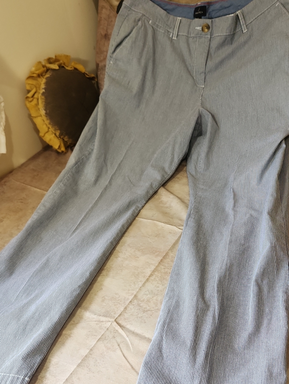 Nautica Women's Blue & White Pinstripe Trousers